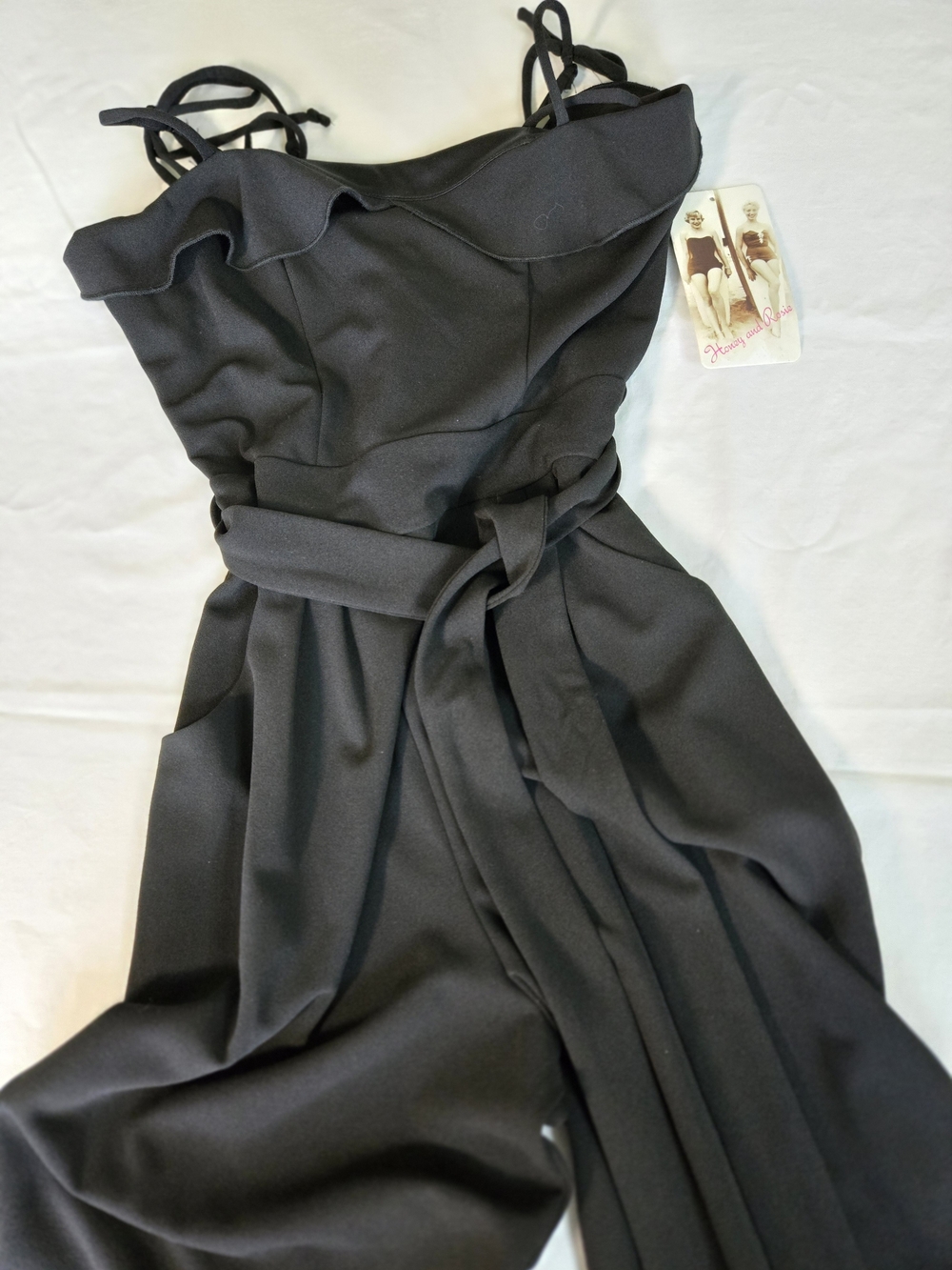 Honey and Rosie Black Spaghetti Strap Tie-Waist Jumpsuit